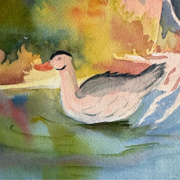 Serene Watercolor Duck Art Water Pond Geese Goose - Picture 3 of 13